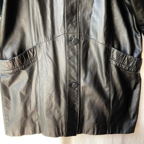 Vintage Womens Black Genuine Leather Jacket Coat Size Medium M 90s Made in Korea - Picture 11 of 16